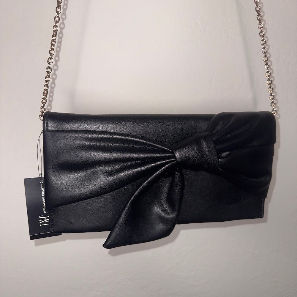 NWT INC BLACK FAUX LEATHER EVENING BAG